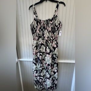 Old Navy Black Midi Dress with Floral Pattern
